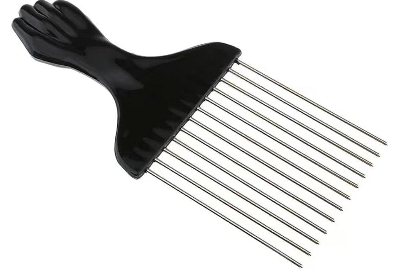 Fashionable square afro pick with black fist.